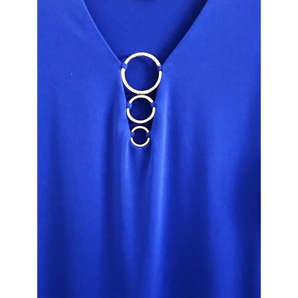 TOP/BLOUSE-INC INTERNATIONAL CONCEPTS-Royal Blue-3/4 Sleeves-Decorative Rings-M - Picture 3 of 13